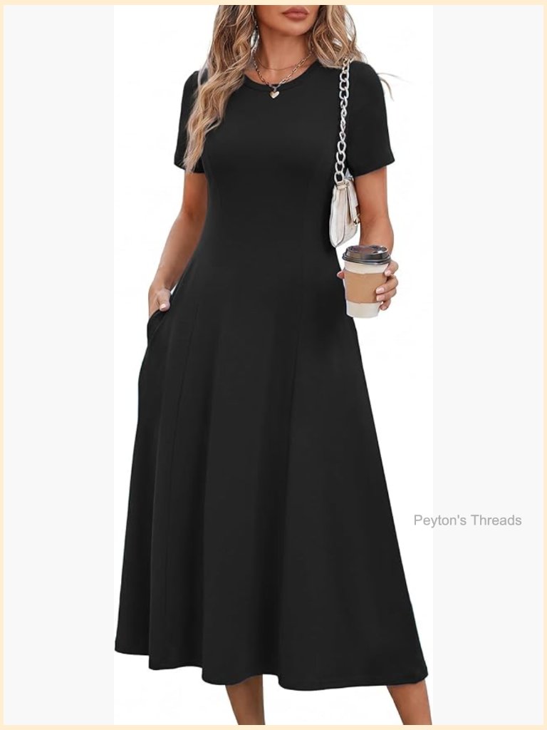 Short Sleeve A-Line Maxi Dress Flowy Casual Sundress For Women